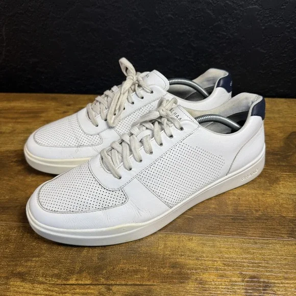 Cole Haan Grand Crosscourt White Leather Sneakers Mens 10.5 M C33987 Navy Trim - Picture 4 of 7